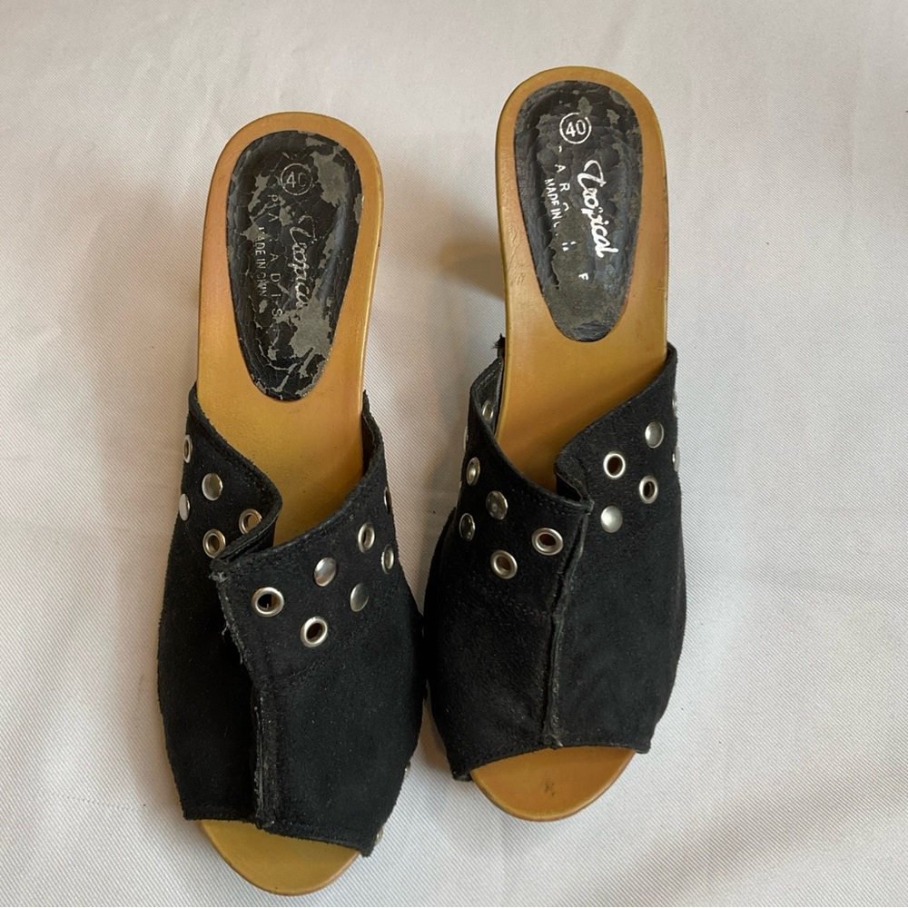 Y2k Studded Mule Clogs with Chunky Wood Heel size 9 Playform Vintage - Picture 2 of 8